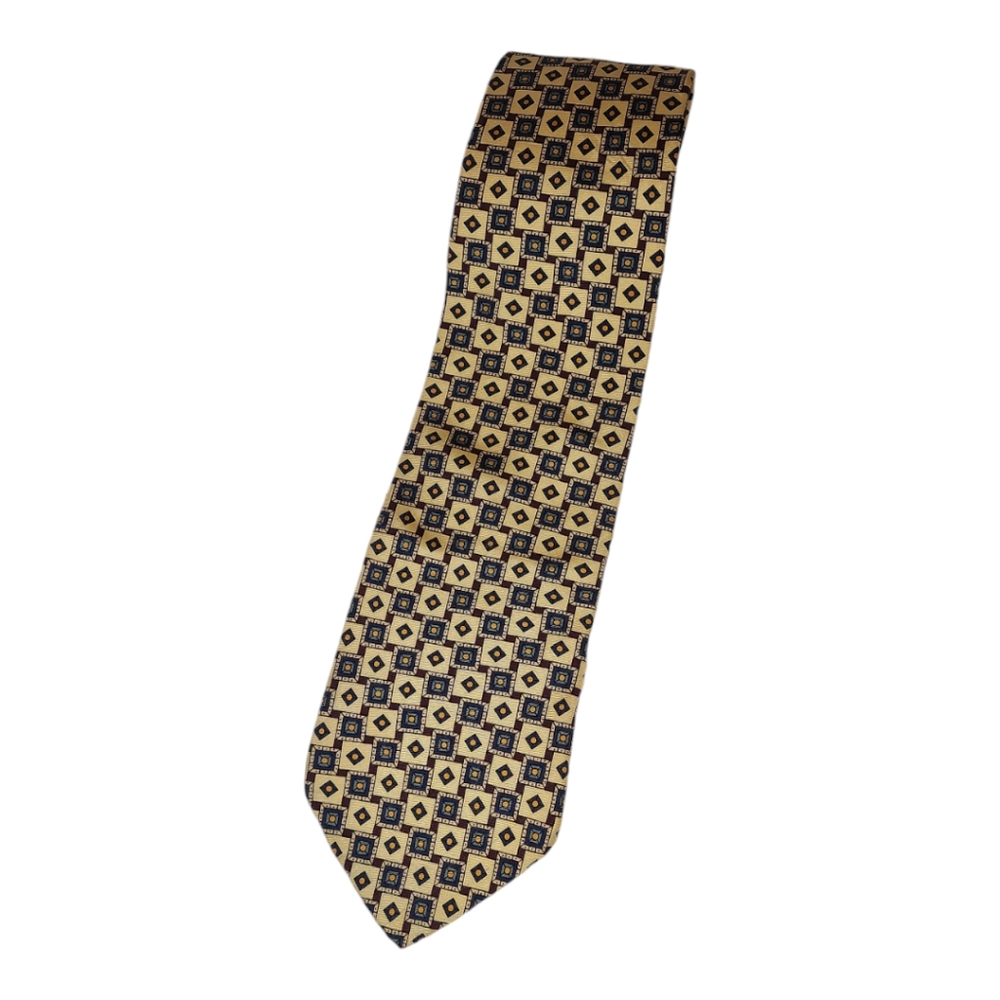 Vtg Hathaway Mens Silk Tie in Cream, Red, and Blue‎